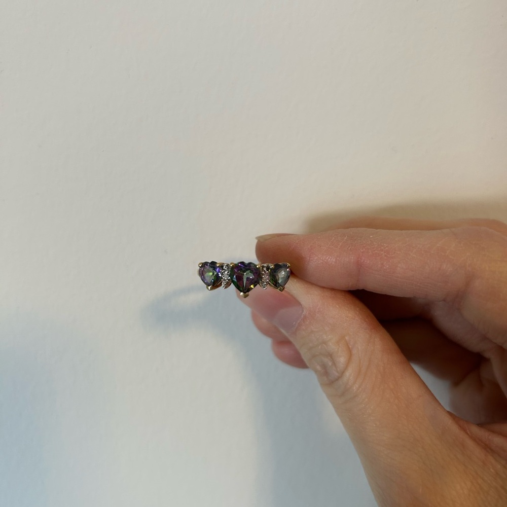 Mystic Topaz Heart & Diamond Ring, Size 5 10K Gold Band